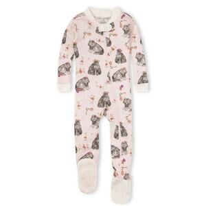 NWT Burt’s Bees Baby Pink Floral Hippo Organic Cotton Footie Size 3-6 Months
